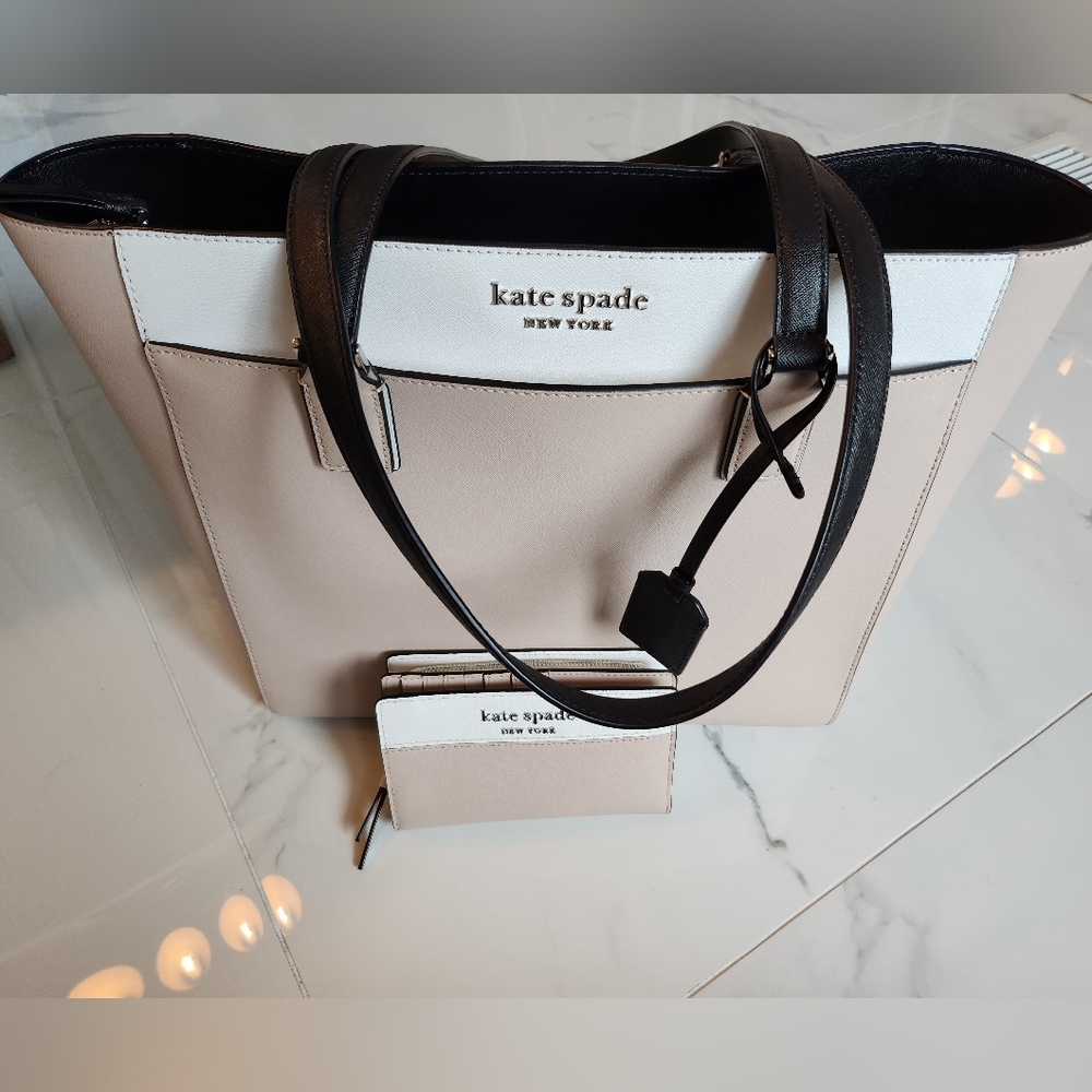 Kate Spade Large Cameron Tri Color Tote and Wallet